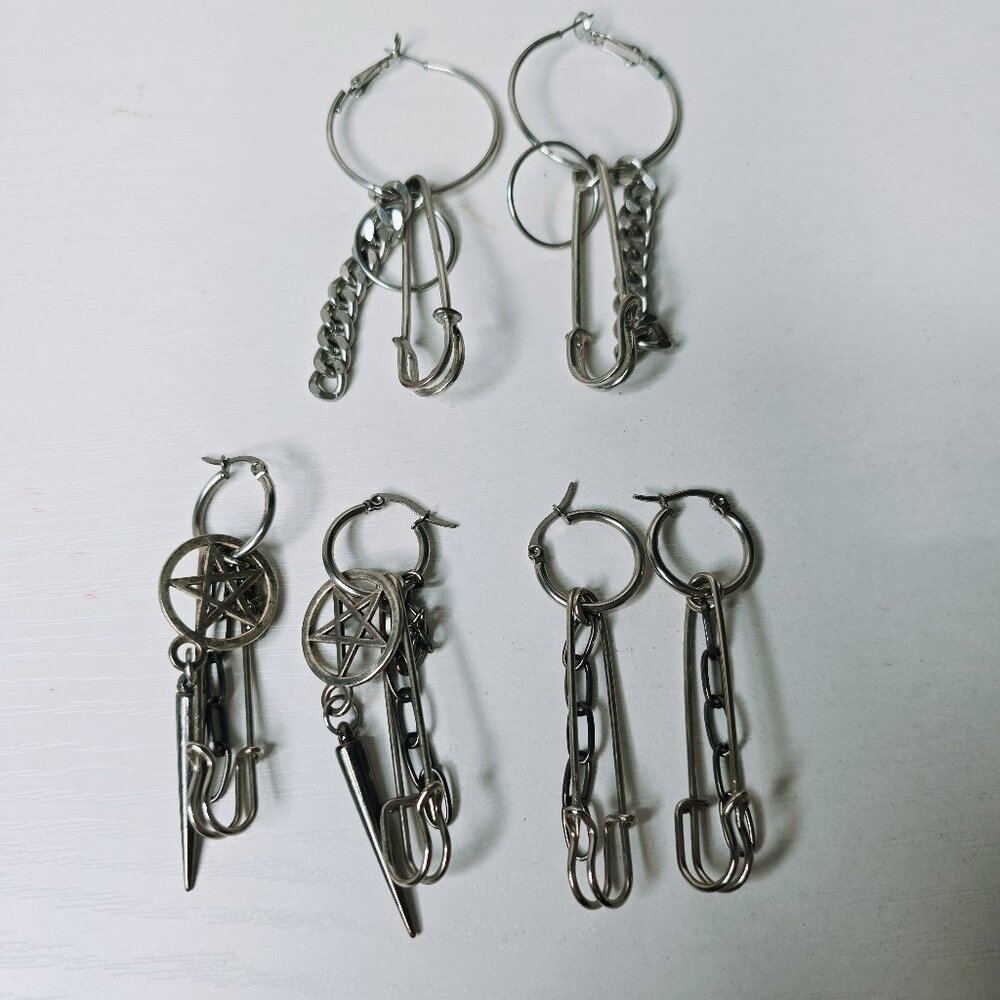 Hot Topic chain and safety pin earrings - set of 3